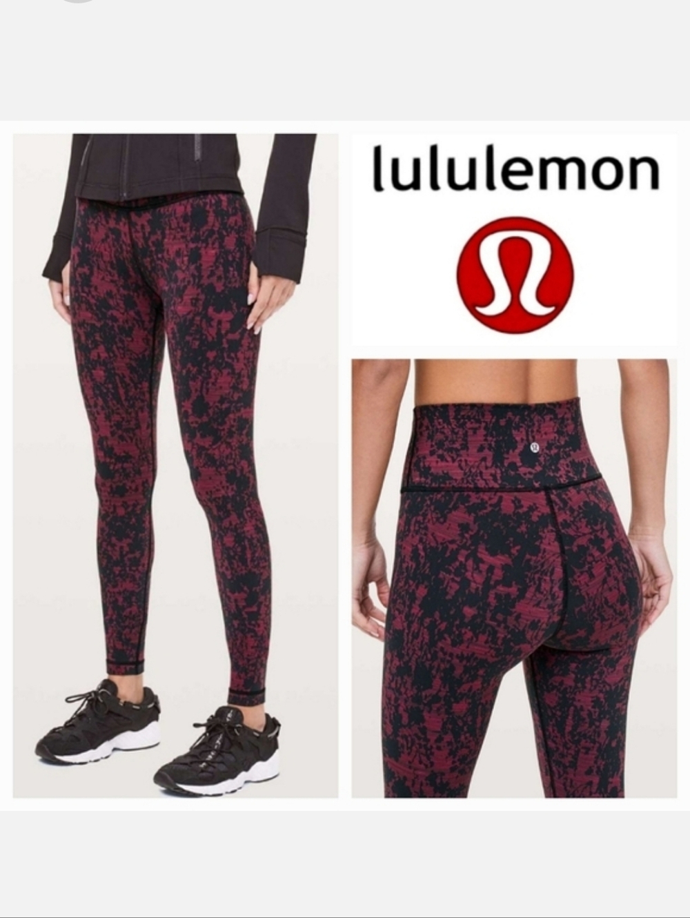 Lululemon Wunder Under Hi-Rise Leggings Scatter Blossom Jacquard Garnet/Black 4